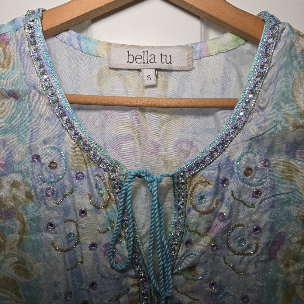Bella Tu Womens Beaded Fairy Blouse Size S Fairycore Fae Sparkle Ren Fest Floral - Picture 4 of 13